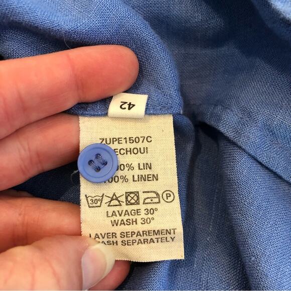 Zyga Lin'n Laundry bright blue linen button down top size FR 42 or US Large - Picture 13 of 14